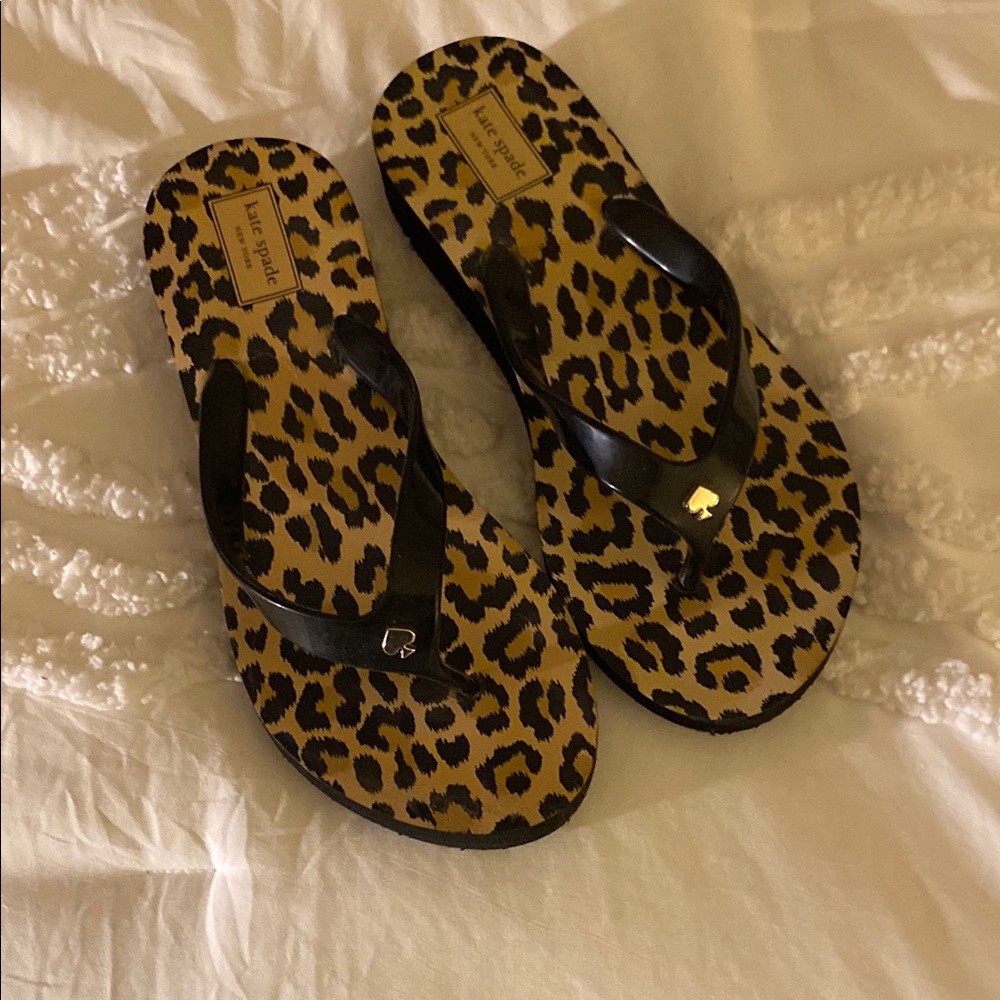 Kate Spade Black Leopard Print Women's Flip Flops great condition